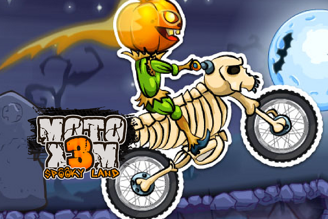 Get ready for spine-tingling stunts in Moto X3M Halloween! 🎃🏍️ Race